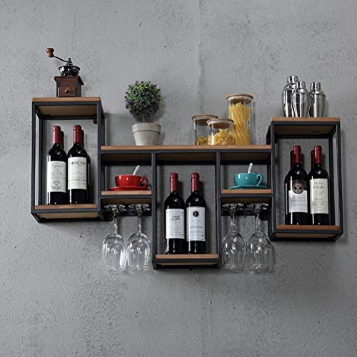 PIBM Retro Iron Wooden Wall-Mounted Wine Rack Creative Household Decor Shelf Wine Cabinet 106X42X20Cm J115
