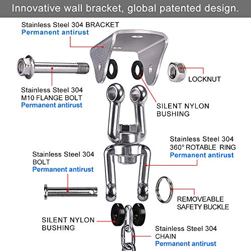 SELEWARE Permanent Antirust Stainless Steel 304 Heavy Duty Swing Hangers with Chain and Carabiner, 360° Rotate, 2 Screw for Wooden Hammock Chair