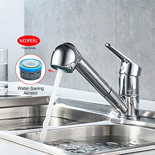 Ibergrif Roma - Kitchen Sink Mixer taps with Pull Out Spray Head, Chrome, Silver M14550