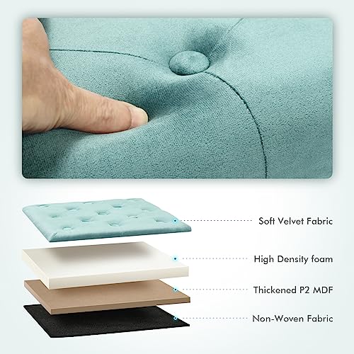 Bonlife Folding Teal Velvet Ottoman Storage Cube,Footrest Stool Seat,Toy Chest Storage Box with Lid,Footstool for Living Room,40x40x40cm
