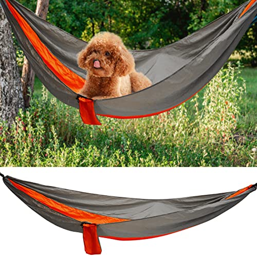 SUNGOOYUE Camping Hammock Set, Portable Hammock with Tie Rope Widened Hanging Swing for Indoor Outdoor Camping Silver Gray & Orange