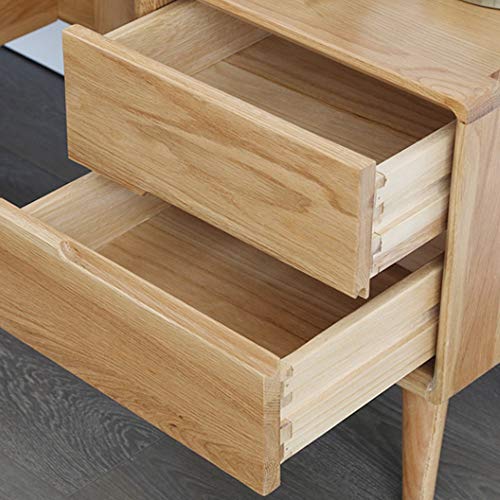 maozi Solid Wood Bedside Table with Double Drawer Design, Simple and Bedroom Solid Wood Bedside Table