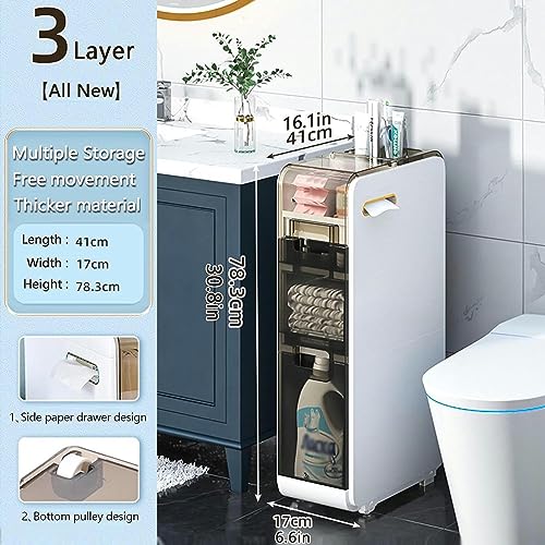 OPSREY 6.9" W Skinny Bathroom Storage Cabinet Shelf Toilet Crevice Storage 4 Tier Toilet Paper Holder Cabinet With Clear Drawers And Casters For