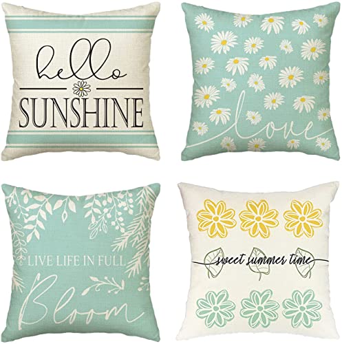 Dremisland Outdoor Waterproof Throw Cushion Covers 18x18 Inch Set of 4 Floral Printed Pillow Covers Boho Farmhouse Outdoor Decorative Pillowcases