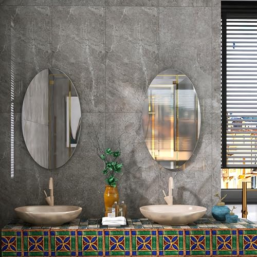 Organizedlife Bathroom Wall Mounted Mirror, 64 x 37 cm Oval Simple, Frameless Dressing Mirror,Hallway Bedroom