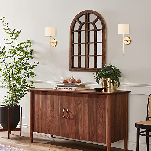 Natsukage 36"x24"Arched Mirror Wall Window Mirror Farmhouse Decorative Mirror for Wall Wood Windowpane Mirror Wall Decor for Living Room, Bathroo