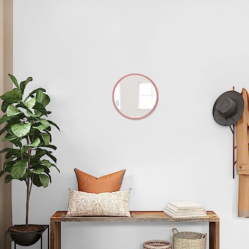 JJUUYOU Round Wall Mirror with Wood Frame, Small Hanging Wall Decorative Mirror Distressed Natural Wooden Farmhouse Frame for Bedroom, Bathroom o