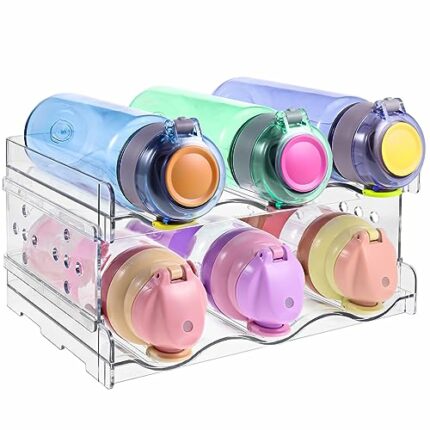 Zocipro Water Bottle Storage Rack, 2 Pack Stackable Water Bottle Organiser for Cupboard, Plastic Water Bottle Holder for Kitchen, Cupboard, Fridg