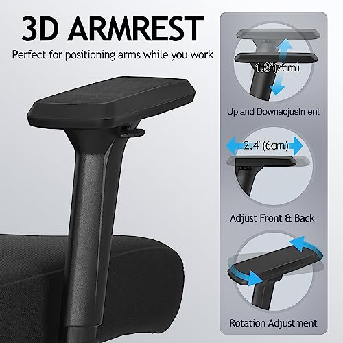 KERDOM Office Desk Chair, Ergonomic Swivel Chair with Adjustable Headrest and Lumbar Support,High Back Mesh Computer Chair with 130° rocking Lock