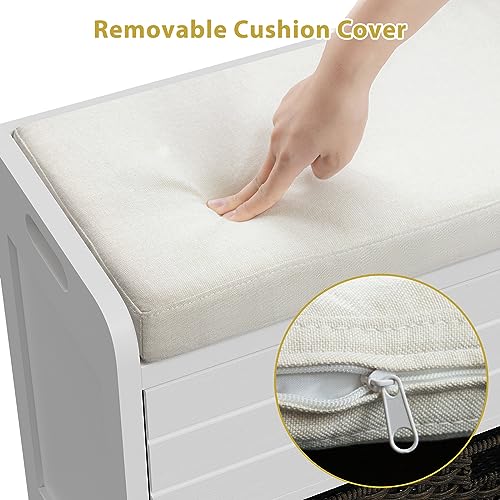 LOVMOR 32" Storage Bench for Entryway, Shoe Bench with Storage Removable Basket and 2 Drawers, Entryway Bench with Shoe Storage, Entryway Storage