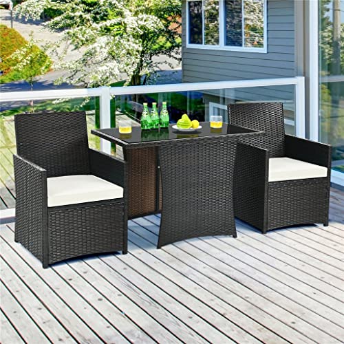 MIAOZI 3PCS Patio Rattan Furniture Set Cushion Sofa Armrest Garden Deck White Easy To Assemble