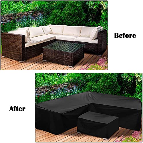 Corner Sofa Cover COOSOO Outdoor Garden Furniture Cover Waterproof Durable 210D Oxford V/L Shaped Sectional Couch Rattan Corner Sofa Table Chair