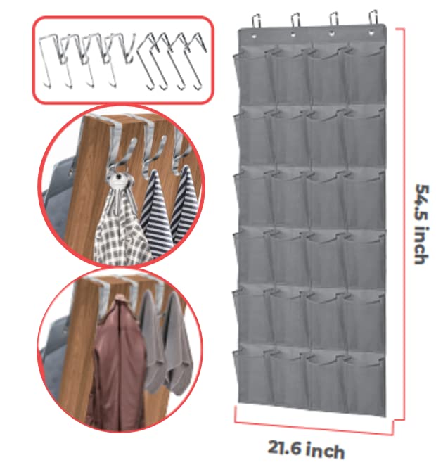 MERB HOME door Shoe Storage Organizer with 24 large pockets! 8 hooks included! 4 regular hooks and four special double-sided hooks for hanging co