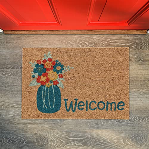 Relaxdays Welcome Doormat Coir Coconut, 40 x 60 cm, Vase Design, Door Mat Inside & Outside, Non-Slip Shoe Wiper, Natural