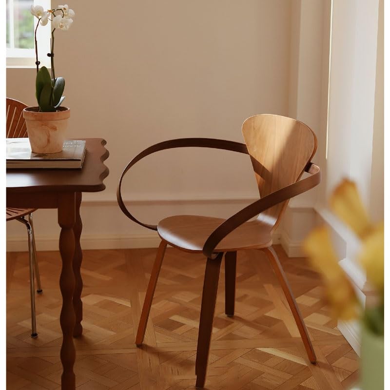 maozi Solid Wood Accent Dining Chair Armchair Ribbon Shaped Design Art Chair Backrest Home Furniture