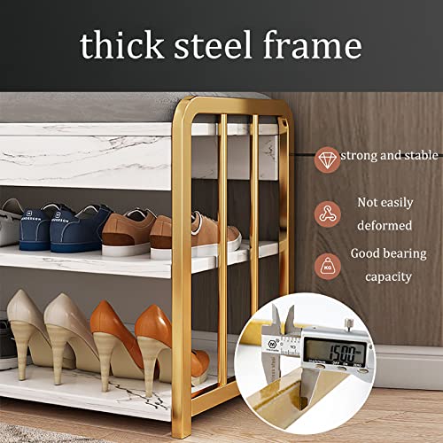 Shoe Storage Bench with Foam Padded Seat, 2-Tier Wooden Shoe Bench with Storage Space, Entryway Shoe Bench, Metal Frame, for Hallway Front Door,