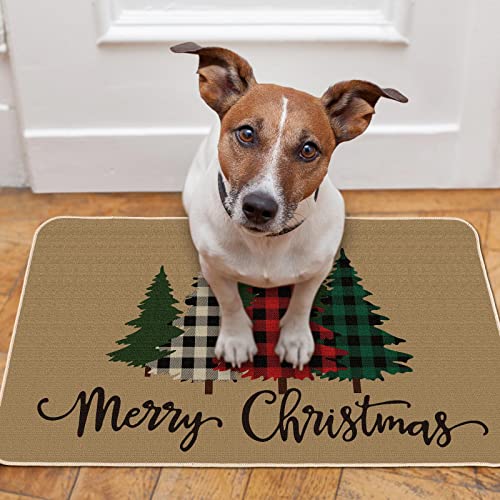 Merry Christmas Door Mat Rug Decorative Doormat Winter Snowman Welcome Floor Mat Non Slip Washable Bathroom Kitchen Entrance Rug for Indoor Outdo
