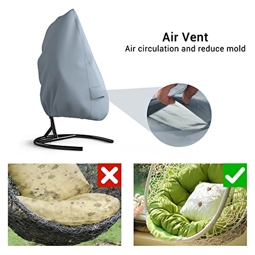 Mrrihand Hanging Egg Chair Cover with Air Outlet 190x115cm,Grey Egg Swing Chair Cover Waterproof with Zipper and Drawstring,Garden Swinging Chair