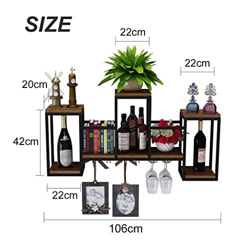 Kitchen Organize Wine Glass Holder, Wall-Mounted Metal Wood Wine Bottle Racks Vintage Goblet Stemware Holder for Bar, Pubs or Restaurants/Commerc