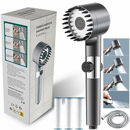 2023 Shower Head and Hose, Newest High Pressure Power Shower Heads with 4 Spray Modes, Showerhead with Water Stop Button & 3Pc Filter, Multi-Func