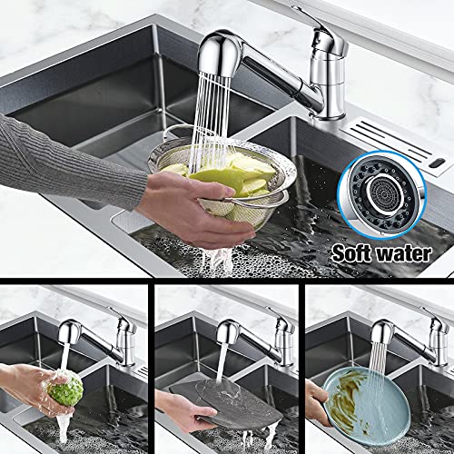 kisimixer Pull Out Kitchen Tap 360° Swivel Spout Kitchen Sink Tap with 2 Water Outlet Modes, Basin Mixer Tap for Kitchen Sink Pull Down Sprayer,