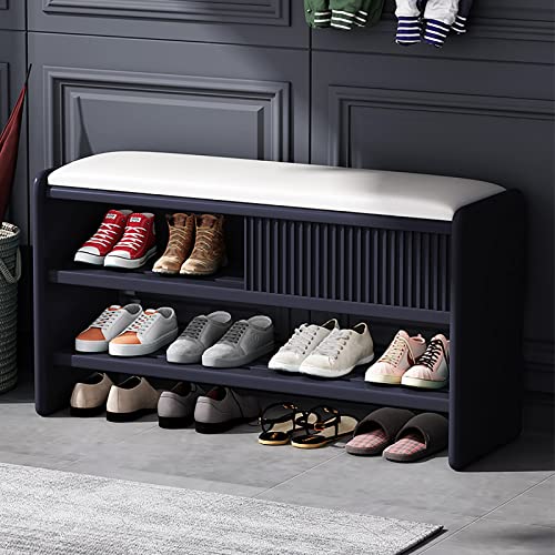 Modern Shoe Storage Bench,Wooden Entryway Bench with Leather Cushion,Upholstered Shoe Bench Shoe Cabinet Hallway Shoe Organizer Furniture-Brown-W