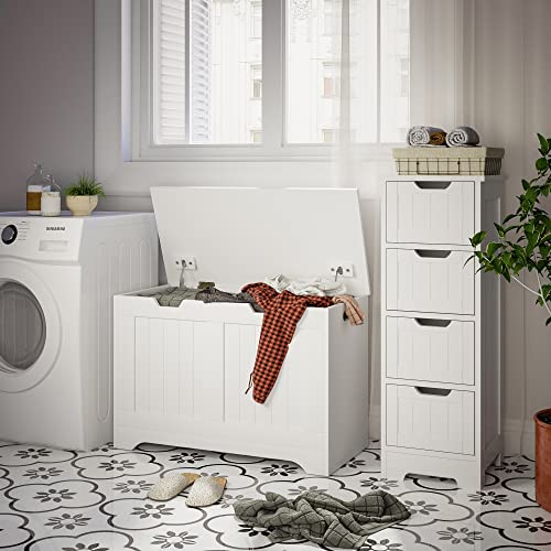 Meerveil Storage Chest, Wooden Box with Lid, Large Capacity Multi-Purpose Organizer-Toy Blankets Clothes, 72 x 36 x 48 cm, for Bathroom Living Ro