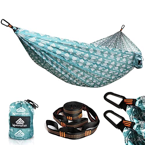 NATUREFUN Ultra-Light Travel Camping Hammock | 300kg Load Capacity,(300 x 200 cm) Breathable,Quick-drying Parachute Nylon | 2 x Premium Carabiner