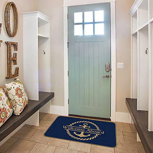 Mingnei Welcome Aboard Doormat Door Mat for Boat Home Room Entrance, Nautical Anchor Floor Mats for House Front Indoor Inside Outdoor Outside Ent