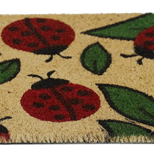 Relaxdays Ladybug Doormat Rubber, 40 x 60 cm, Door Mat Inside & Outside, Non-Slip, Natural Coir/Red, PVC
