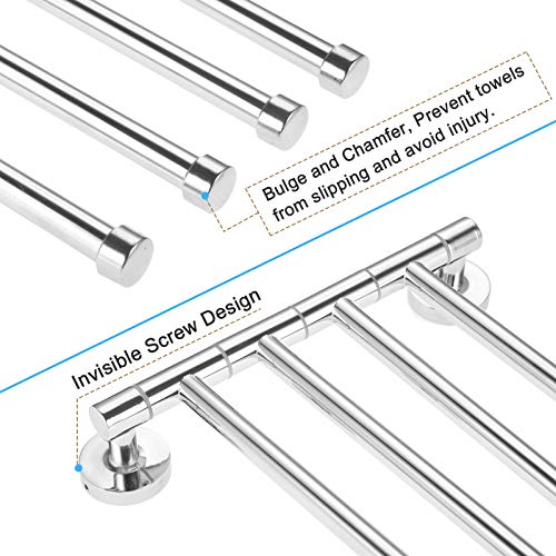 bowarepro 4-arm Swivel Towel Rails Hardware Stainless Steel 4-Bar Bathroom Kitchen fold out Towel Hanger Wall Mounted Holder, Narrow Rotatable Ba