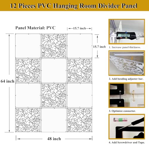 Lchen Hanging Room Divider Panel, 12 Pieces White Screen Panels Solid Board Cut Room Partition Home Decoration(Mixed,15.7"x15.7"x0.03")