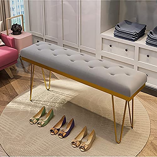 Luxurious Upholstered Bench Seat,Modern Velvet End Of Bed Bench With Golden Legs,Multifunction Entryway Bench,Light Blue,100X35X45Cm(39X14X18Inch