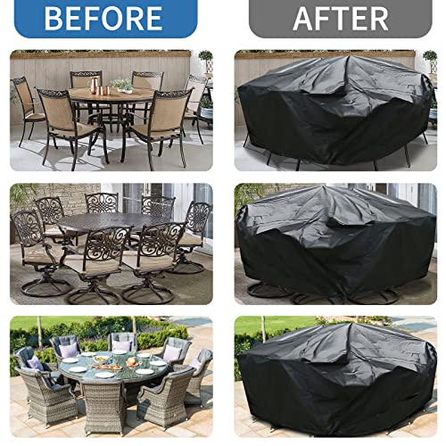 GARPROVM Garden Furniture Covers,Round Garden Table Cover 600D Heavy Duty Oxford Fabric Patio Outdoor Circular Table Cover Waterproof,Windproof &