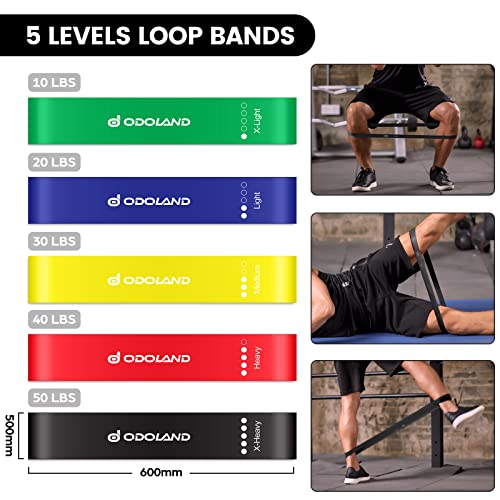 Odoland Resistance Bands Set Workout Bands with 5 Stackable Exercise Bands, 4 Resistance Loop Bands, Door Anchors, Handles and Ankle Straps for H