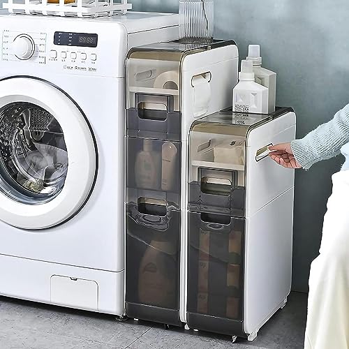 OPSREY Bathroom Floor Storage Cabinet With Transparent Drawers narrow Slender And Tall Movable Towel Storage Rack Side Independent Rolling Device