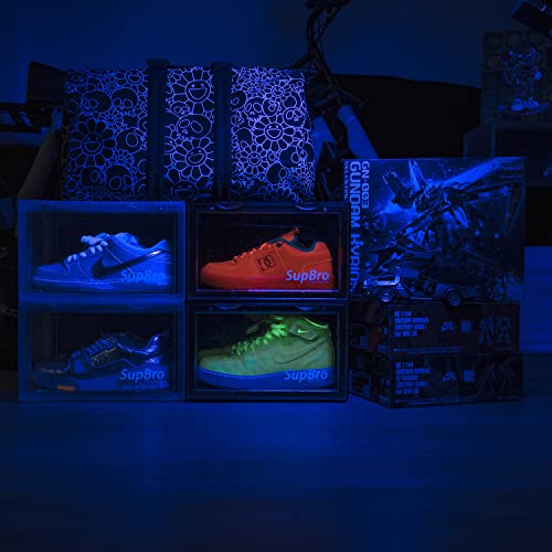 SupBro Collection Crate - Easy Access Storage Shoes Box -Plastic Foldable Stackable Sneaker Display Storage with Reflective Logo Clear Side Open
