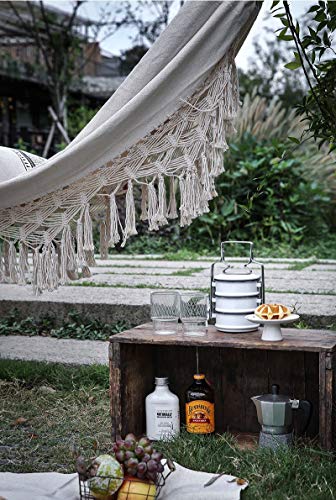 Outdoor Garden Hammock Double Beach Vacation Camping Climbing Traveling Hiking Picnic Outdoor Recreation suitable for 2 adults(White Cotton Canva