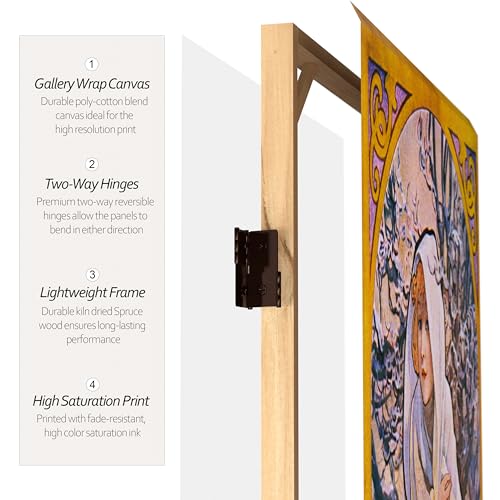 Red Lantern 3 ft. Short Double Sided Four Seasons Canvas Folding Screen 4 Panel Freestanding Partition and Separator for Modern and Contemporary