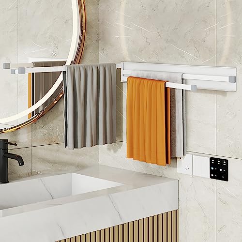 CHAHUANV Wall Mounted Towel Holder Rack,Towel Bar Swivel with 3-Arm,Space Saving Clothing Rack for Laundry,White