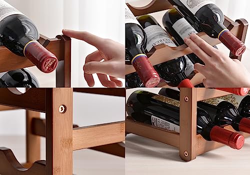 LASIEYO Wooden Wine Rack, 3 Tiers 12 Bottle Free Standing Wine Storage Holder, Retro Minimalist Style Home Decorations Wine Display Shelves for H