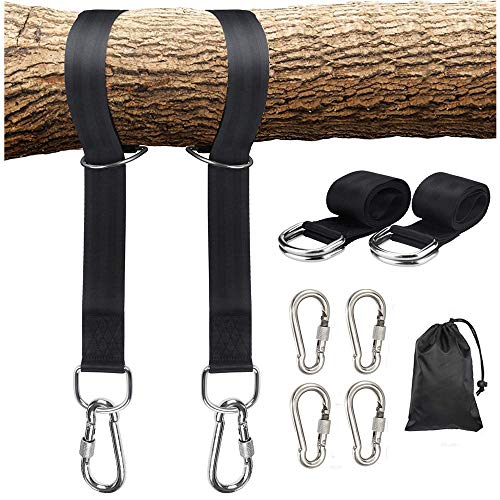 Kaxich 2pcs Tree Swing Hanging Straps, 1.5m/5ft Extra Long Straps with Safer Lock Snap Carabiner Hooks Holds 1000 kg/2200 lbs, Perfect for Tree S