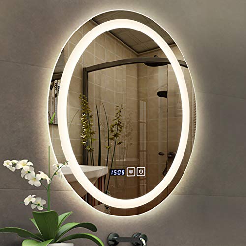 Illuminated Bathroom Mirror with Led Light and Touch Sensor Wall Mounted Oval Makeup Shaving No Border, h,