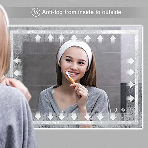 Dripex Bathroom Mirror with LED Lights, 500 * 700 MM Illuminated Backlit Wall Mounted Vanity Mirror Dimmable Switch 3 Colors and Demister Pad, Ho