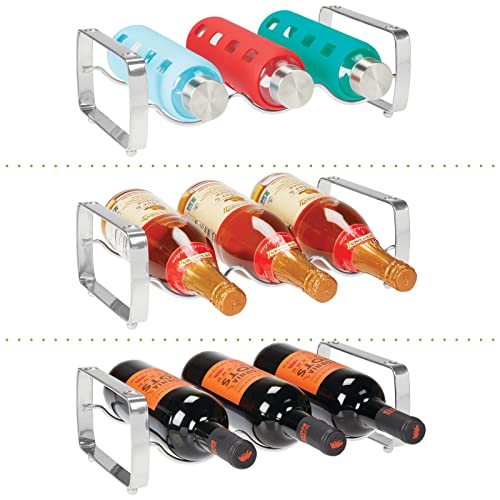 mDesign Set of 2 Wine Rack – Stackable Metal Wine Shelf for up to 3 Bottles – Convenient Shelf for Wine Bottles and More – Graphite Grey