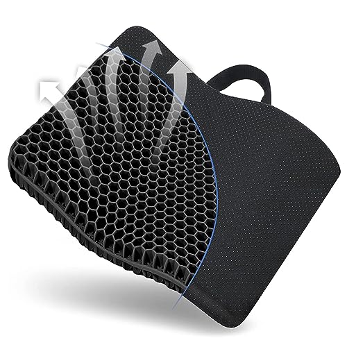 Fzitiy 2023 NewLarge Gel Seat Cushion, Honeycomb Design Double Thick Egg Gel Cushion with Relieving Back coccyx Pain Pressure for Car Office Home