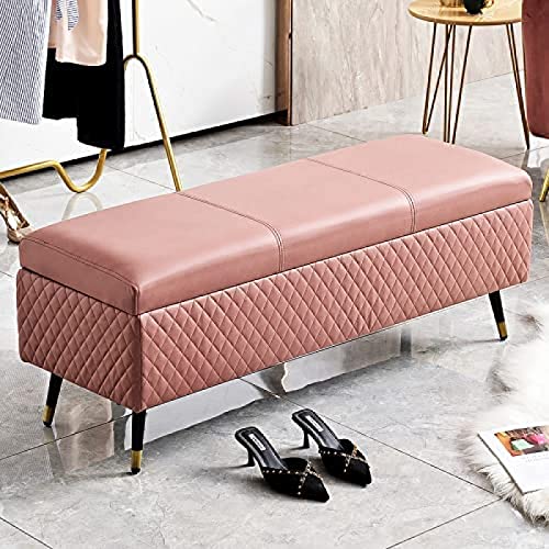 Leather Storage Bench,Premium Storage Bench End Of Bed Upholstered Bench,Modern Bedroom Bench Entryway Bench,Grey,120X40X45Cm(47X16X18Inch)