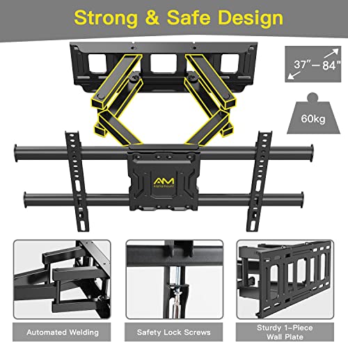 Alphamount TV Wall Bracket for 37-84 inch Flat Curved TVs up to 60kg, TV Wall Mount with Swivel Tilt and Extension, 65 Inch TV Bracket VESA 200x1