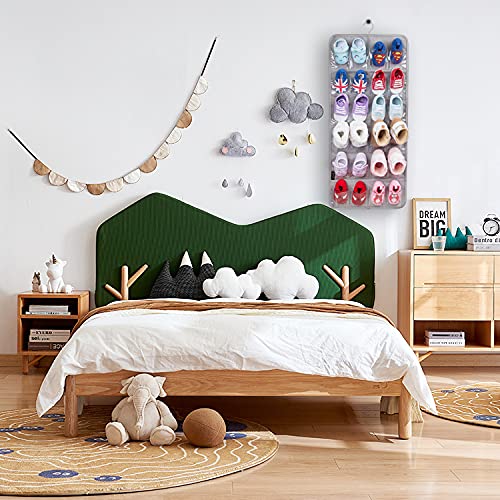 PACMAXI Over The Door Shoes Organizer for 12 Pairs of Baby Shoes Boys Girl, Hanging Baby Shoe Organizer with Hanger(Polyester Material-Grey)