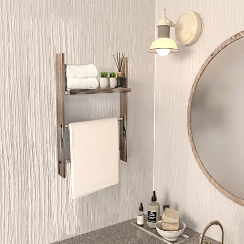 J JACKCUBE DESIGN Wood Wall Mounted Towel Rack Bathroom Wall Shelf MK576A (Rustic Wood)